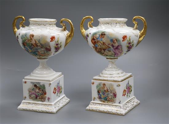 A pair of Dresden vases 24cm high
